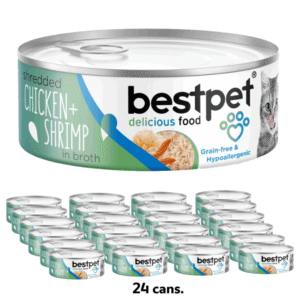 BESTPET Shredded Cat Chicken & Shrimp in Broth - 70g x 24 Cans