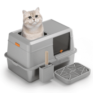 Enclosed Stainless Steel Cat Litter Box - Side Entry & Top Exit Design 62x20x42cm