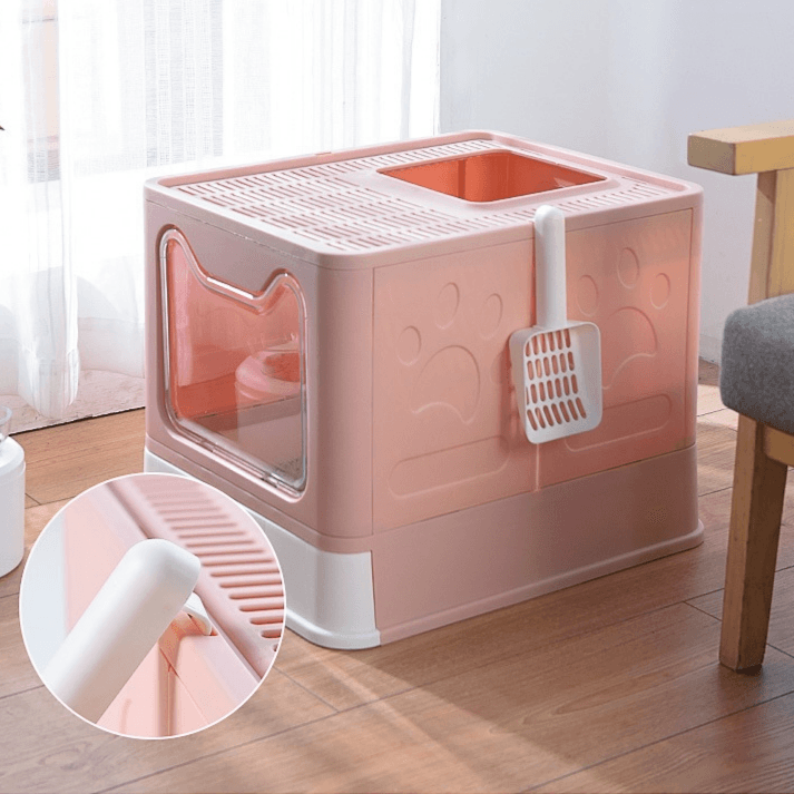 Foldable Spacious Enclosed Cat Litter Box ? Odor-Control Design with Scoop Storage