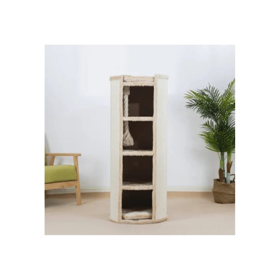 Modern Tower Cat Tree with Multi-Level Platforms and Rope Toy - Beige colour-50x50x120cm