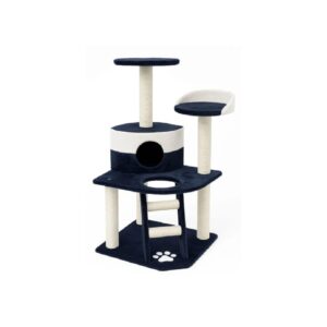 Multi-Level Dark Blue Cat Tree with Scratching Posts and Lounging Platforms - 55x55x120cm