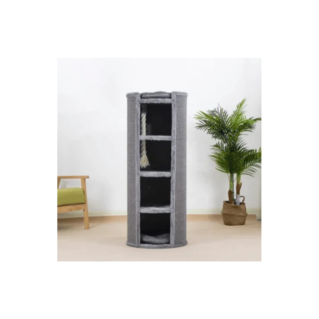 Modern Tower Cat Tree with Multi-Level Platforms and Rope Toy - Dark Gray color-50x50x120cm