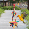 Parrot Rope Toy with Wooden Blocks Beads – Colorful Bird Chew Cage Decor 1pc