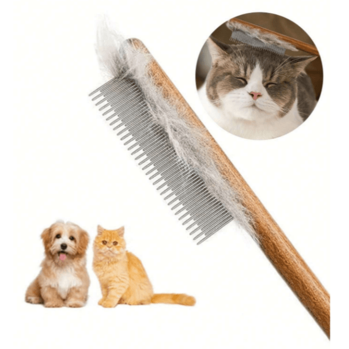 Pet Hair Removal Comb ? Wooden Handle Deshedding Slicker Brush