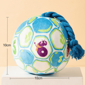 Blue Soft Plush Dog Toy Ball with Rope Tail - Size 10x10cm