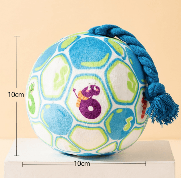 Blue Soft Plush Dog Toy Ball with Rope Tail - Size 10x10cm