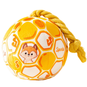 Yellow Soft Plush Dog Toy Ball with Rope Tail - Interactive Pet Toy