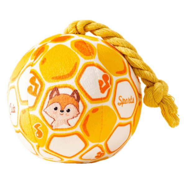 Yellow Soft Plush Dog Toy Ball with Rope Tail - Interactive Pet Toy
