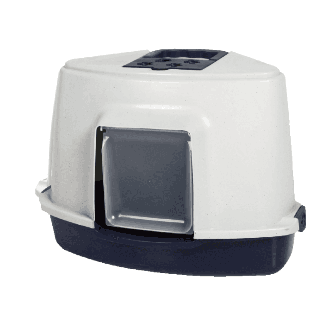 Corner Covered Cat Litter Box - White & Navy Blue