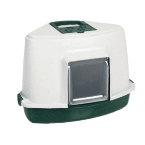 Corner Covered Cat Litter Box - White & Green
