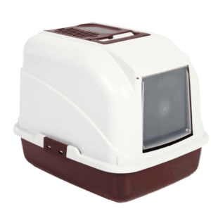 Covered Cat Litter Box - White & Maroon