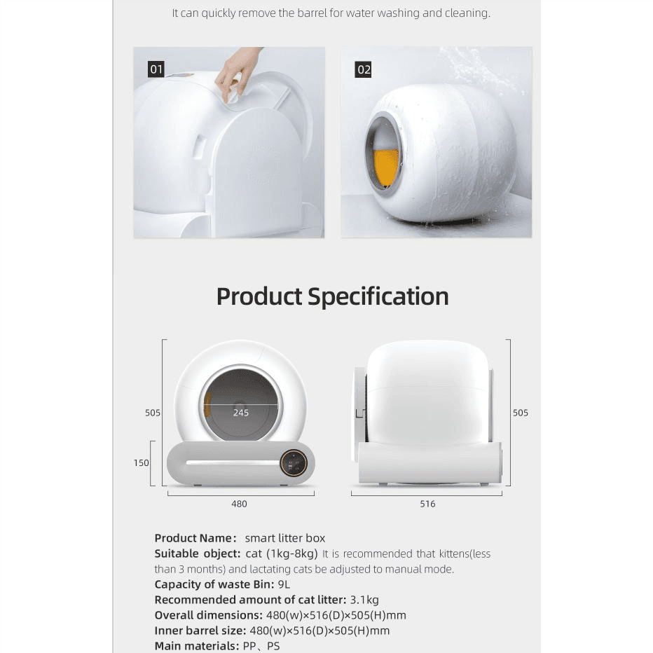 Self Cleaning Cat Litter Box With Mat & Baffle Plate, 65L+9L Large Capacity, Smart Automatic Cat Lit - Image 2