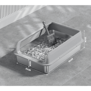 Stainless Steel Non-Stick Cat Litter Box with High Sides (50*35*20cm)
