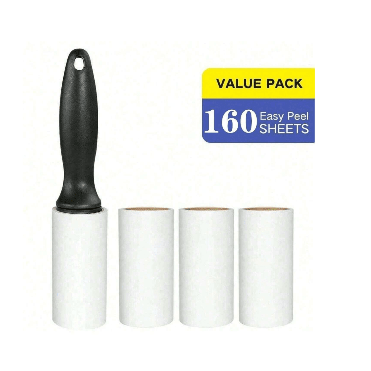 Super Sticky Pet Hair Remover Lint Roller - 80/160 Sheets with Handle & 4 Refills