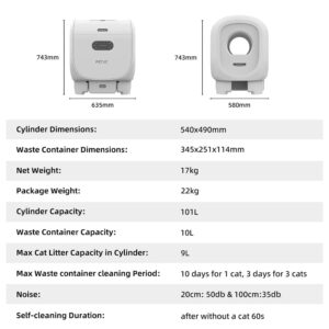 Automatic Smart Litter Box - White (PETJC) | Unimpeded Entry Design - Image 3