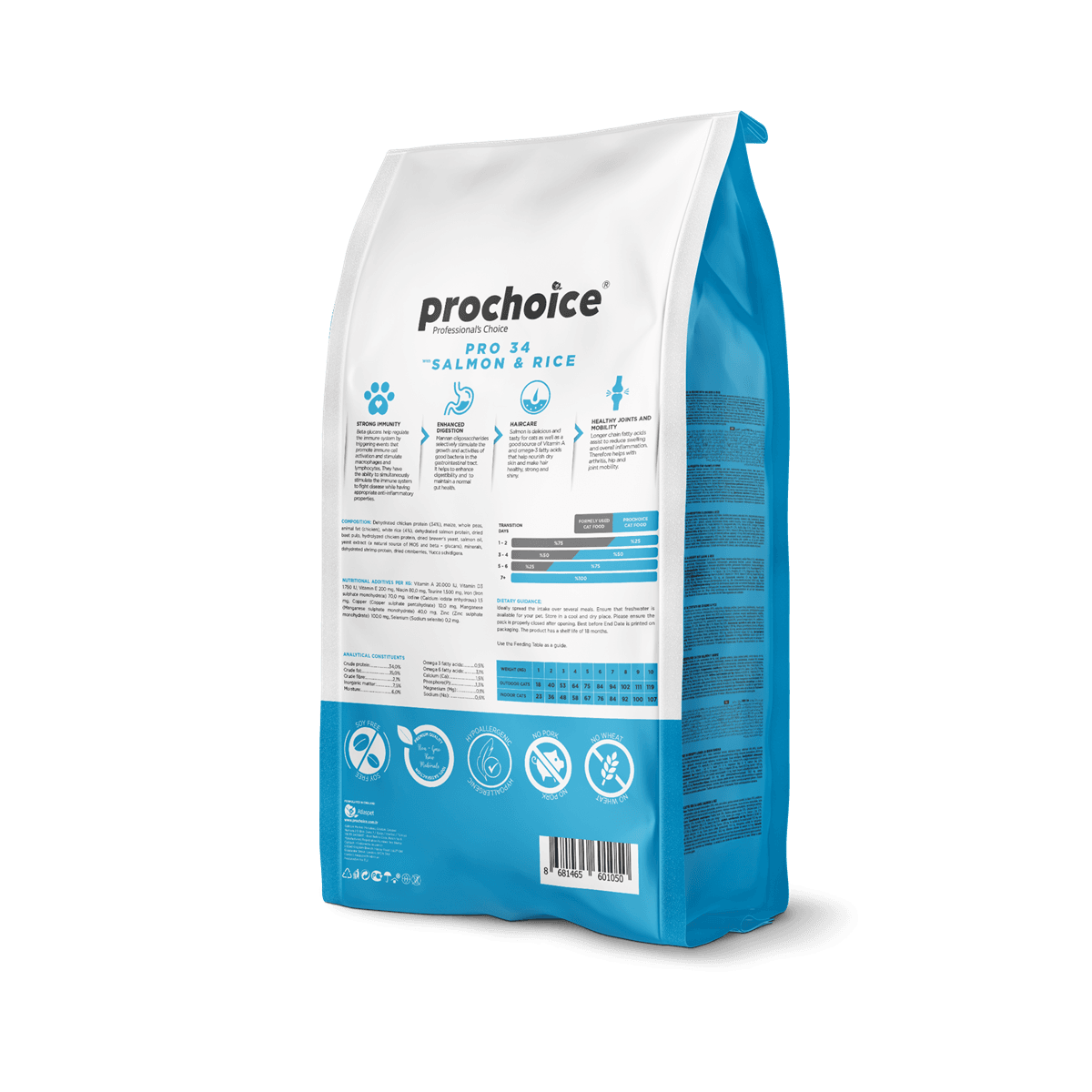 ProChoice Pro 34 Hypoallergenic Salmon & Rice Adult Cat Dry Food 2kg - Image 2