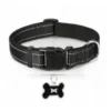 Black Reflective Nylon Dog Collar with Bone Tag – L (40–60cm)