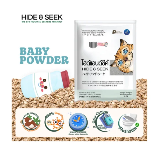 Hide & Seek Cassava Cat Litter 6L – Baby Powder
