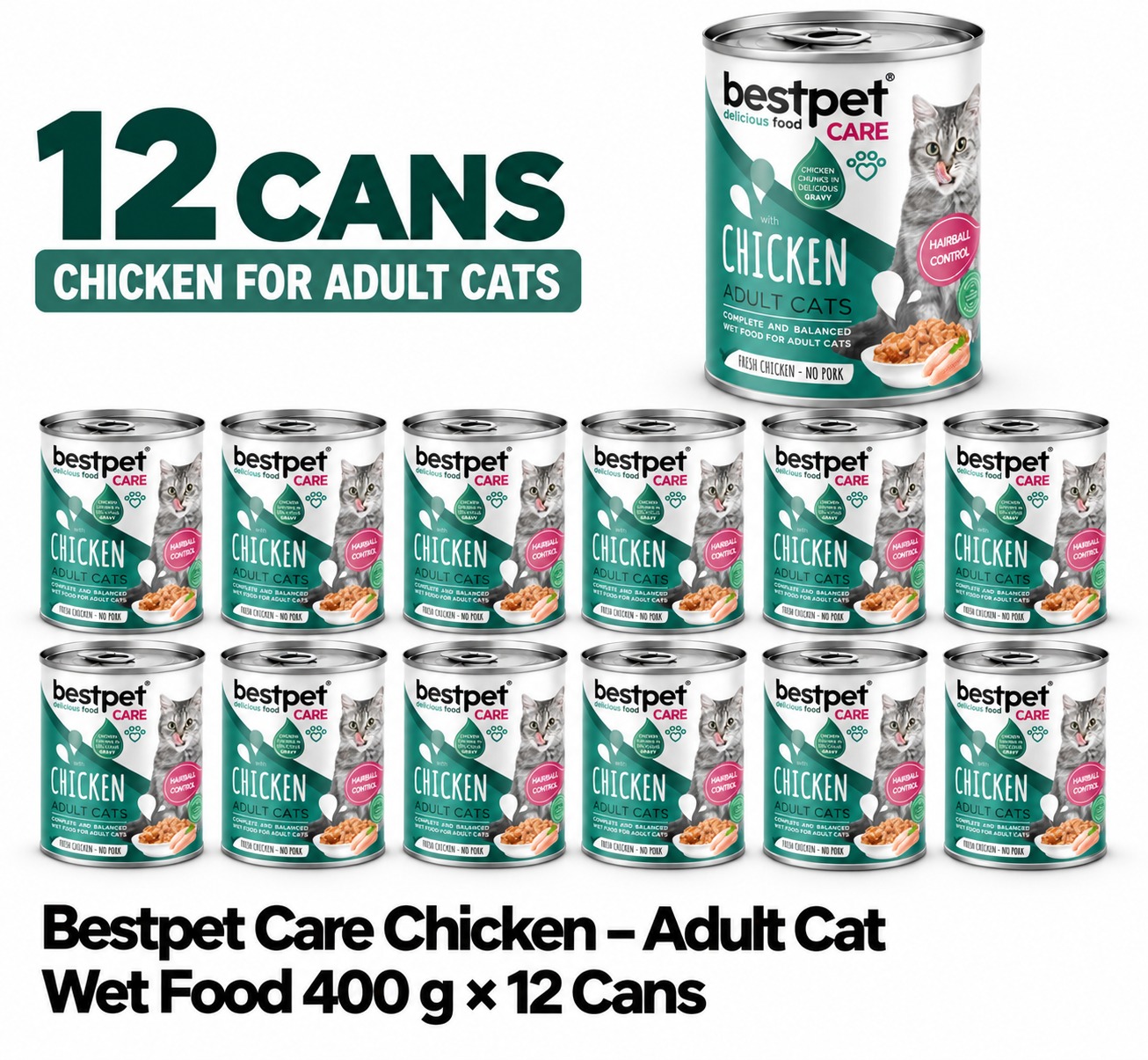 BestPet Cat Chicken Chunks in Gravy Hairball Control Wet Cat Food – 400 g x 12 cans